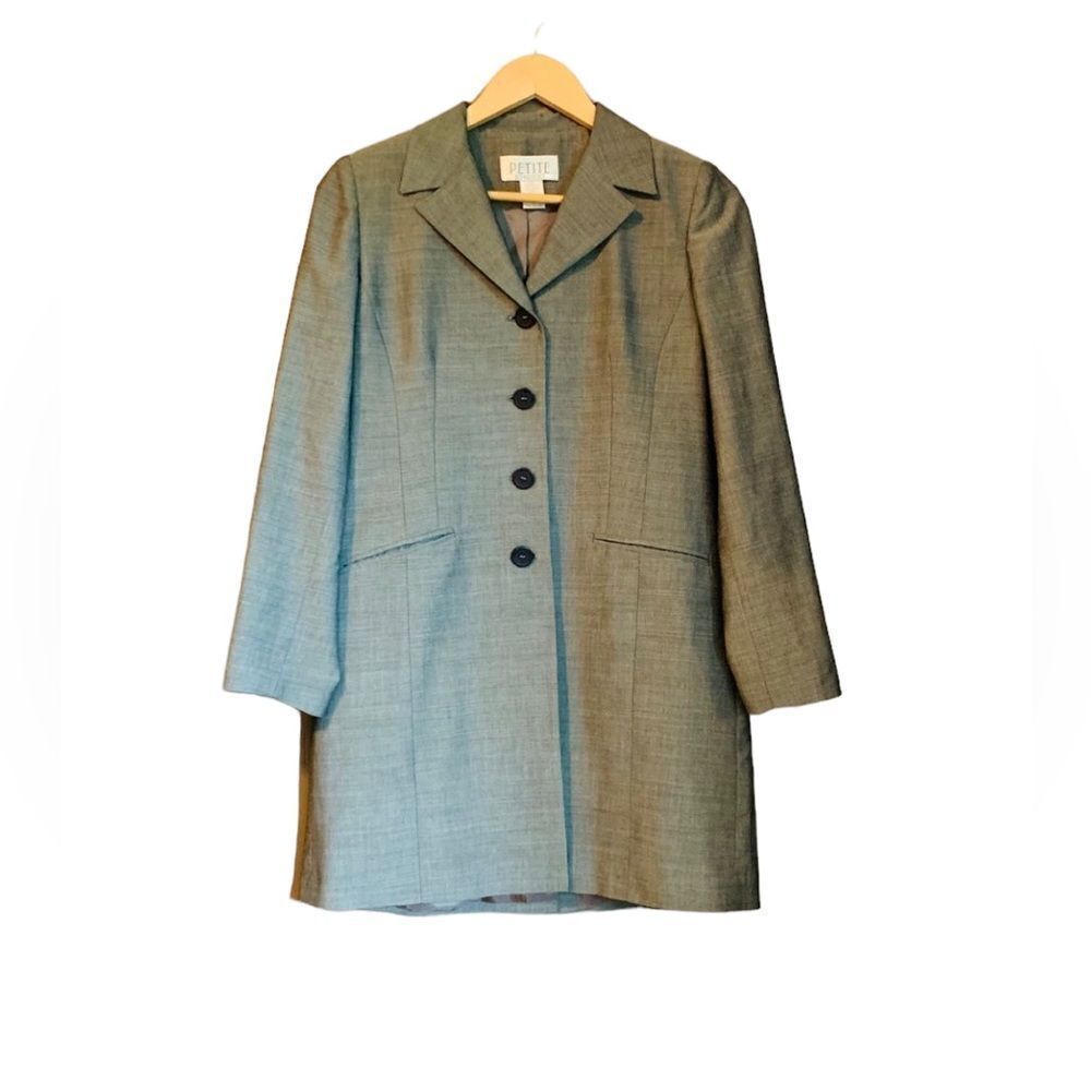 Petite Sophisticate Grey Wool Blend Blazer Jacket | Long Line Classic Tailored